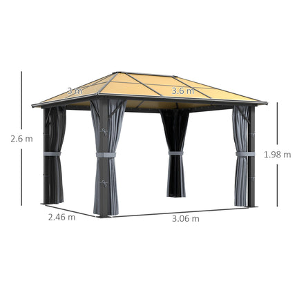 3 x 3.6m Aluminium Garden Gazebo Set with Mesh Curtains - Grey