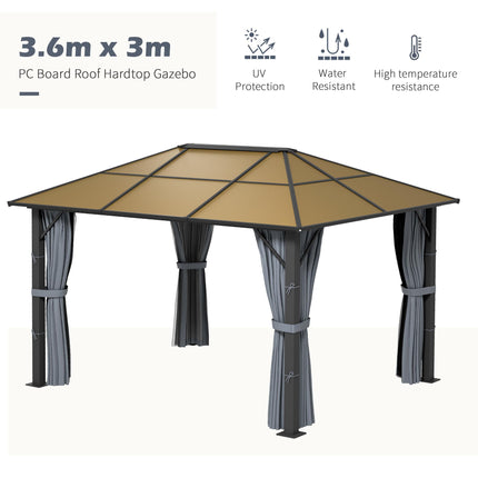 3 x 3.6m Aluminium Garden Gazebo Set with Mesh Curtains - Grey