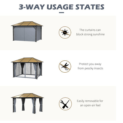3 x 3.6m Aluminium Garden Gazebo Set with Mesh Curtains - Grey
