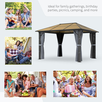 3 x 3.6m Aluminium Garden Gazebo Set with Mesh Curtains - Grey