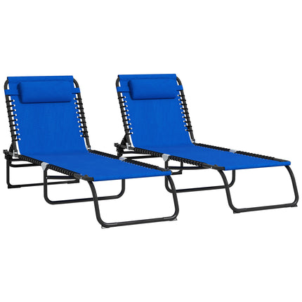 2 Pcs Folding Sun Lounger Beach Chaise Chair with 4-Position Adjustable Backrest - Blue