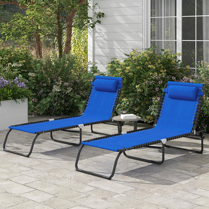 2 Pcs Folding Sun Lounger Beach Chaise Chair with 4-Position Adjustable Backrest - Blue