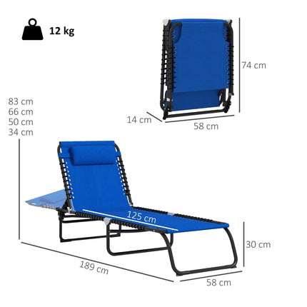 2 Pcs Folding Sun Lounger Beach Chaise Chair with 4-Position Adjustable Backrest - Blue