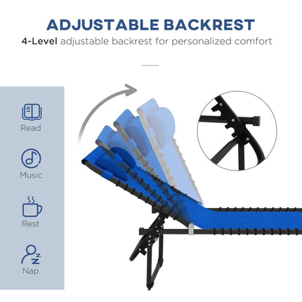 2 Pcs Folding Sun Lounger Beach Chaise Chair with 4-Position Adjustable Backrest - Blue