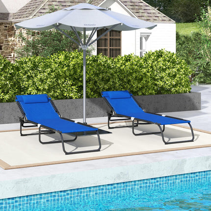 2 Pcs Folding Sun Lounger Beach Chaise Chair with 4-Position Adjustable Backrest - Blue
