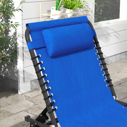 2 Pcs Folding Sun Lounger Beach Chaise Chair with 4-Position Adjustable Backrest - Blue