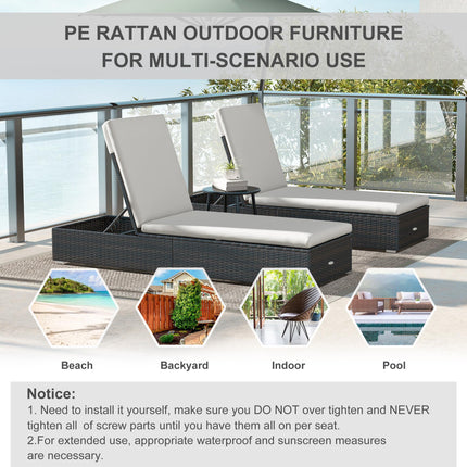 Set of Two Rattan Sun Loungers with Reclining Backs - Brown/Cream