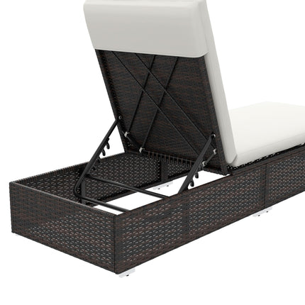 Set of Two Rattan Sun Loungers with Reclining Backs - Brown/Cream