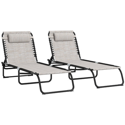 2 Pcs Folding Sun Lounger with 4-Position Adjustable Backrest - Cream White