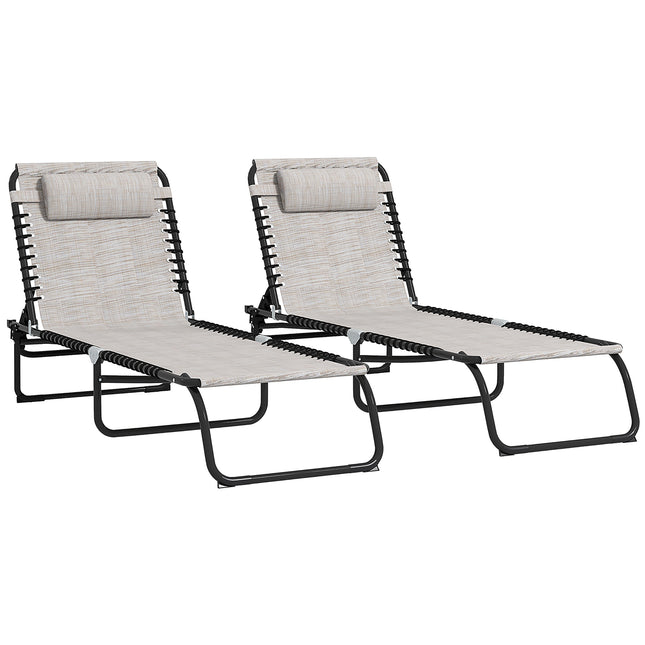 2 Pcs Folding Sun Lounger with 4-Position Adjustable Backrest - Cream White