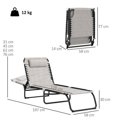 2 Pcs Folding Sun Lounger with 4-Position Adjustable Backrest - Cream White