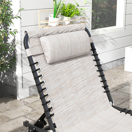 2 Pcs Folding Sun Lounger with 4-Position Adjustable Backrest - Cream White