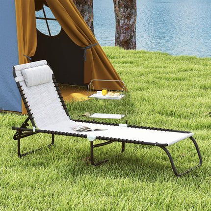 2 Pcs Folding Sun Lounger with 4-Position Adjustable Backrest - Cream White