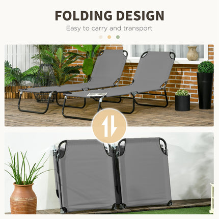 Set of 2 Folding Outdoor Sun Loungers with 5-Position Adjustable Backrest - Dark Grey