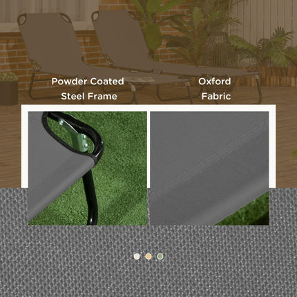Set of 2 Folding Outdoor Sun Loungers with 5-Position Adjustable Backrest - Dark Grey