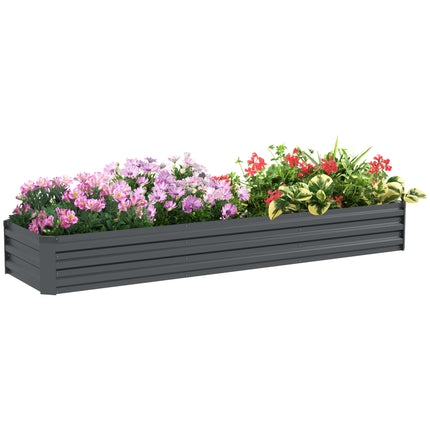 Galvanised Steel Raised Garden Bed 240x60cm with Safety Edging - Grey