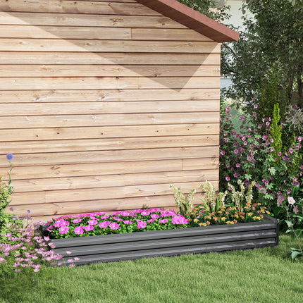 Galvanised Steel Raised Garden Bed 240x60cm with Safety Edging - Grey