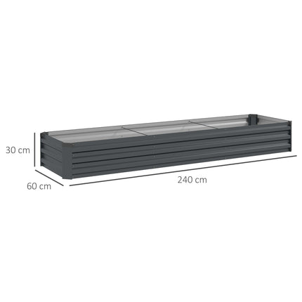 Galvanised Steel Raised Garden Bed 240x60cm with Safety Edging - Grey
