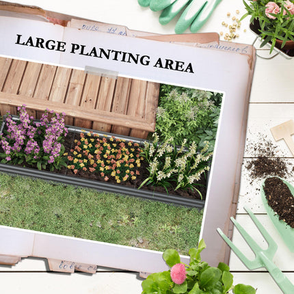 Galvanised Steel Raised Garden Bed 240x60cm with Safety Edging - Grey