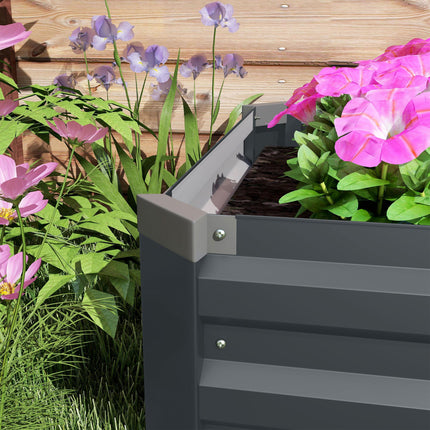Galvanised Steel Raised Garden Bed 240x60cm with Safety Edging - Grey
