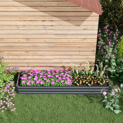 Galvanised Steel Raised Garden Bed 240x60cm with Safety Edging - Grey