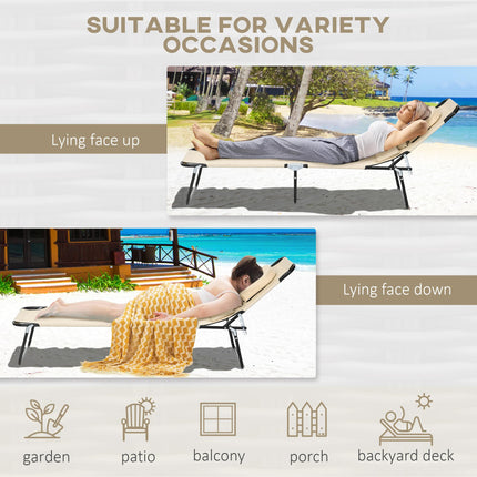 Outdoor Foldable Sun Lounger Set of 2 with 4-Level Adjustable Backrest, Pillow & Reading Hole - Sand