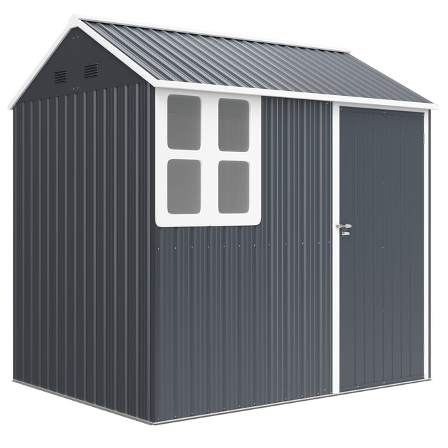 7ft x 6ft Galvanised Metal Garden Shed with Window - Dark Grey