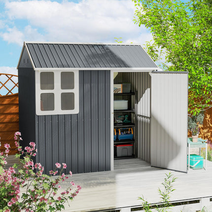 7ft x 6ft Galvanised Metal Garden Shed with Window - Dark Grey