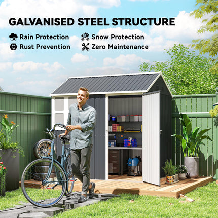 7ft x 6ft Galvanised Metal Garden Shed with Window - Dark Grey