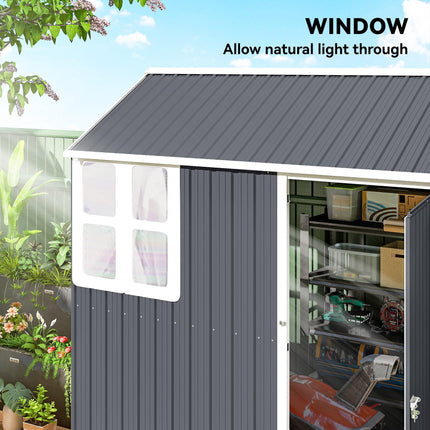 7ft x 6ft Galvanised Metal Garden Shed with Window - Dark Grey