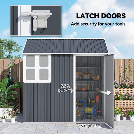7ft x 6ft Galvanised Metal Garden Shed with Window - Dark Grey