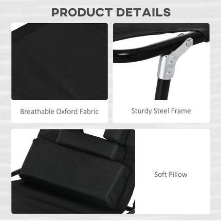 Outdoor Foldable Sun Lounger Set of 2 with 4-Level Adjustable Backrest, Pillow & Reading Hole - Black