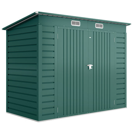 8 x 4ft Galvanised Metal Garden Storage Shed with Double Doors - Green