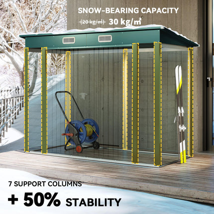 8 x 4ft Galvanised Metal Garden Storage Shed with Double Doors - Green