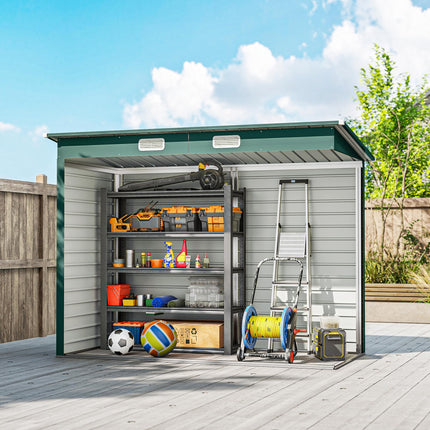 8 x 4ft Galvanised Metal Garden Storage Shed with Double Doors - Green