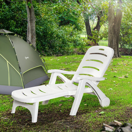 2PC Outdoor Folding Sun Lounger Recliner with 5-Position Backrest and Wheels - White