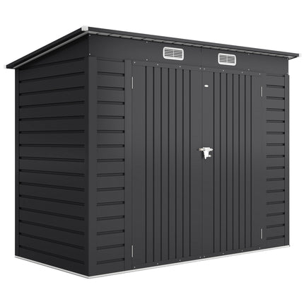 8 x 4FT Galvanised Metal Garden Storage Shed with Double Doors - Grey