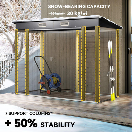 8 x 4FT Galvanised Metal Garden Storage Shed with Double Doors - Grey