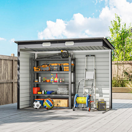 8 x 4FT Galvanised Metal Garden Storage Shed with Double Doors - Grey