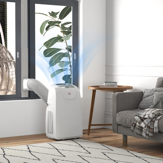 12,000 BTU Mobile Air Conditioner for Rooms up to 28m² with Dehumidifier, Quiet Mode, Timer & Wheels - White