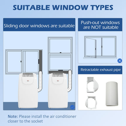 12,000 BTU Mobile Air Conditioner for Rooms up to 28m² with Dehumidifier, Quiet Mode, Timer & Wheels - White
