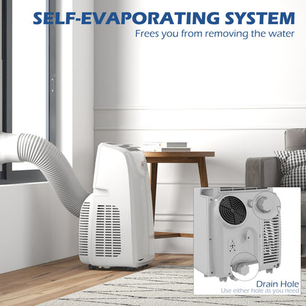 12,000 BTU Mobile Air Conditioner for Rooms up to 28m² with Dehumidifier, Quiet Mode, Timer & Wheels - White