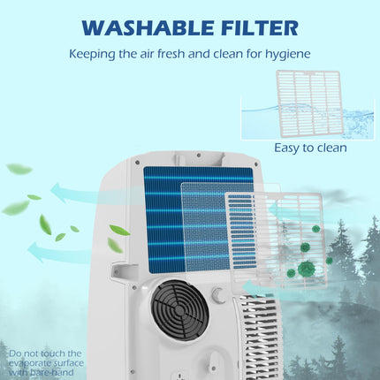 12,000 BTU Mobile Air Conditioner for Rooms up to 28m² with Dehumidifier, Quiet Mode, Timer & Wheels - White