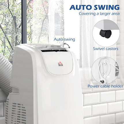 12,000 BTU Mobile Air Conditioner for Rooms up to 28m² with Dehumidifier, Quiet Mode, Timer & Wheels - White