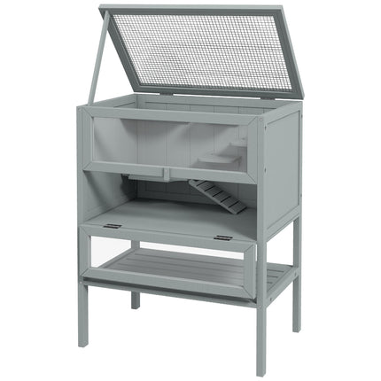 3 Tier Wooden Hamster Cage with Storage Shelf and Openable Top - Grey