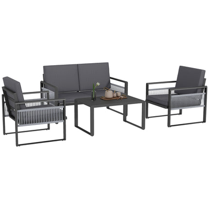 4 Piece Aluminium Garden Dining Set with Cushions - Grey