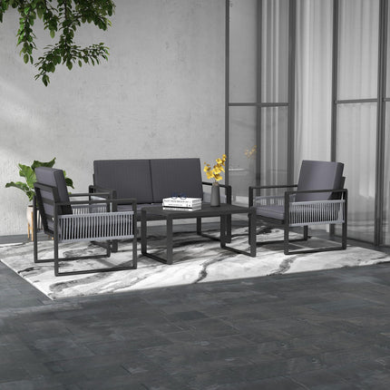 4 Piece Aluminium Garden Dining Set with Cushions - Grey
