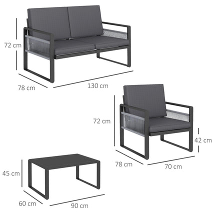 4 Piece Aluminium Garden Dining Set with Cushions - Grey