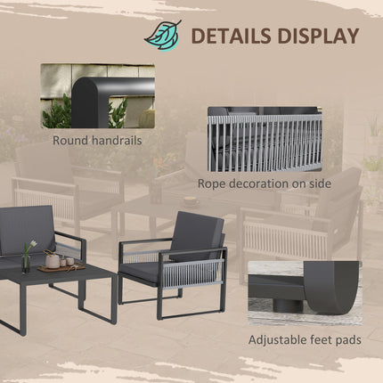 4 Piece Aluminium Garden Dining Set with Cushions - Grey