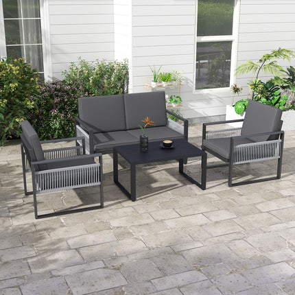 4 Piece Aluminium Garden Dining Set with Cushions - Grey
